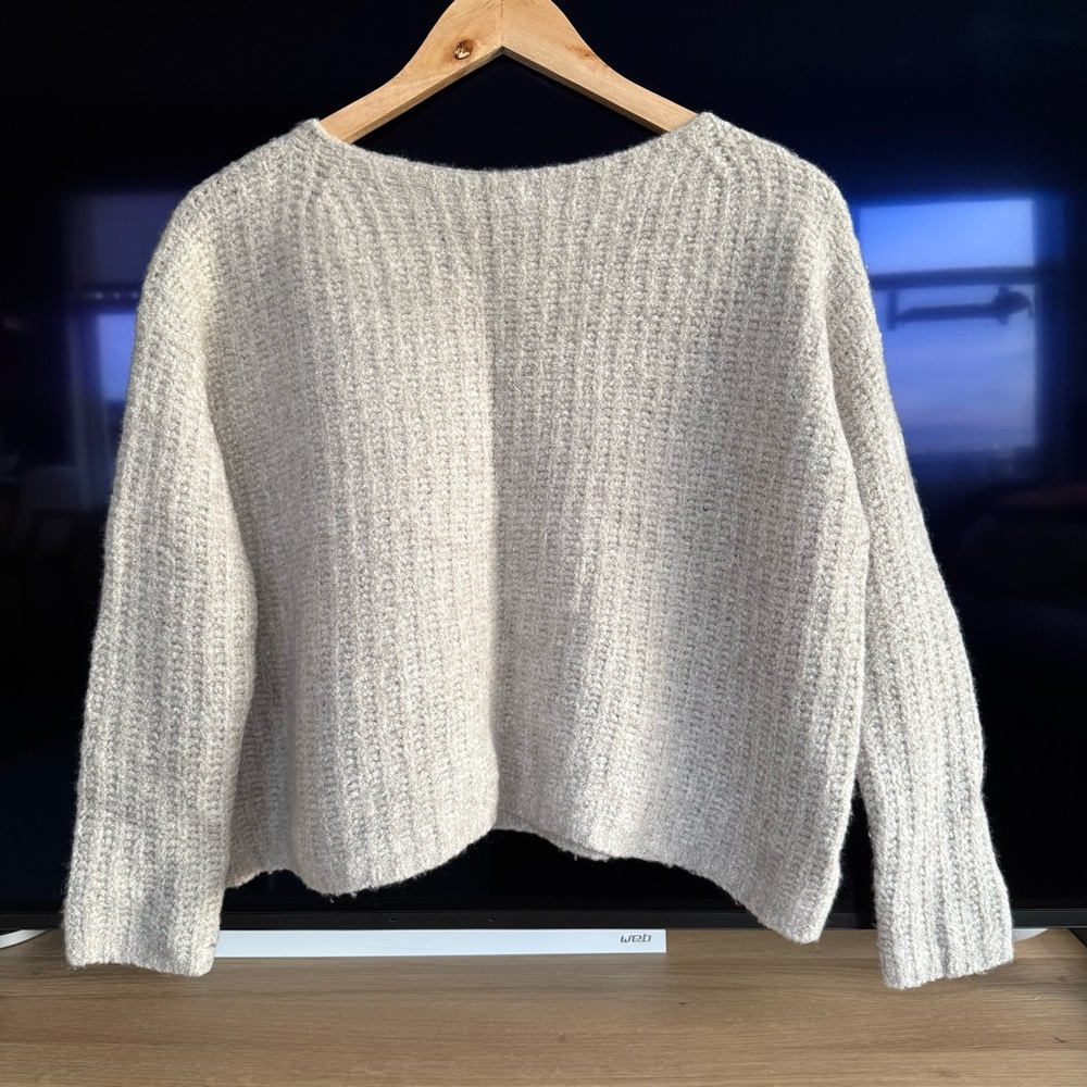 Vince cashmere sweater cropped waffle chunky knit boxy soft boatneck oatmeal xs